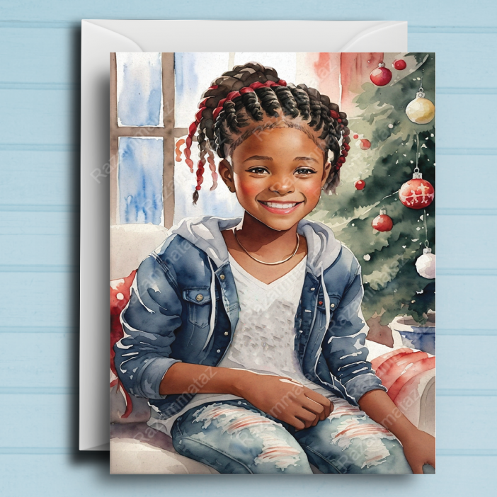 Black Girl E Christmas Card